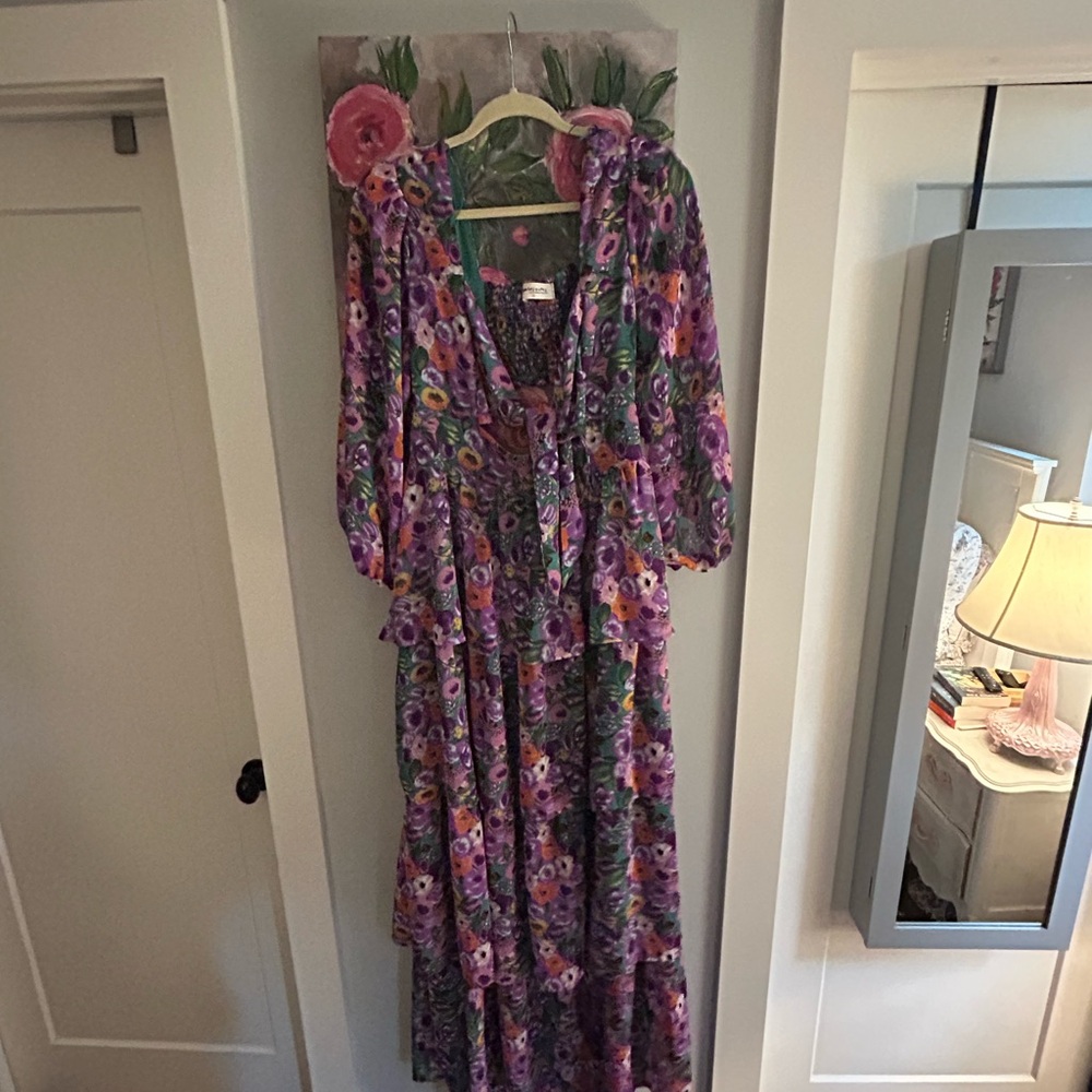 Impressions Floral Dress with Purple and Pink Accents